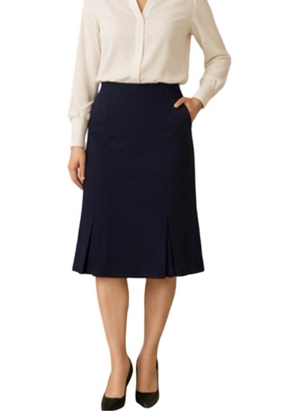 DKNY Skirt Womens Size L Blue Pull On Pleated Hem Stretch Unlined Elastic Waist